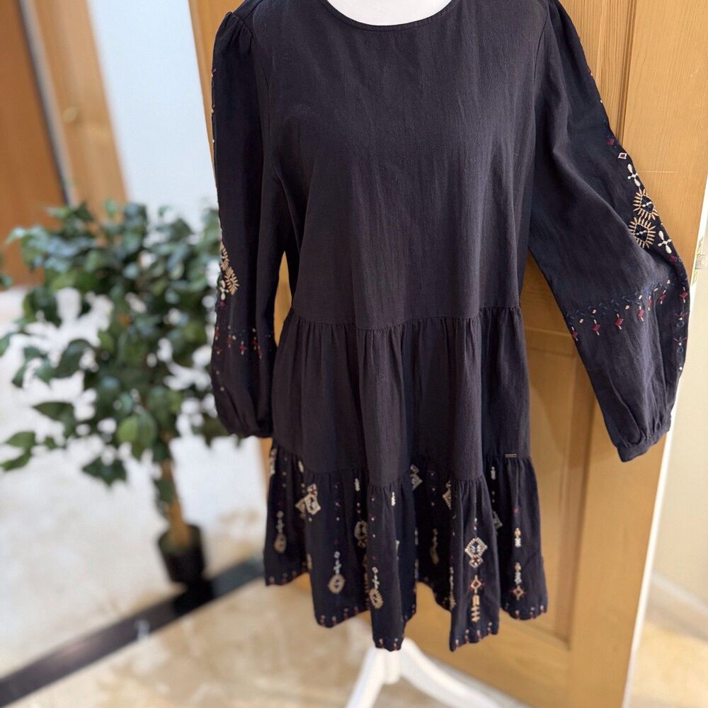 Superdry Anisa Embroidered Dress L/S Black Boho Festival Cottagecore Whimsy Goth